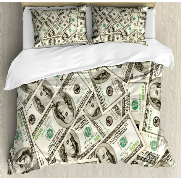 Soft Comfortable Top Sheet Decorative Bedding 1 Piece Pale Green Grey Ambesonne Money Flat Sheet Twin Size Heap of Dollars Pattern Currency Pile with Ben Franklin Portrait Wealth Theme